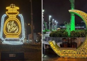 گل‌آرایی بلوارها و نصب المان‌های شهری رشت متناسب با ماه مبارک رمضان