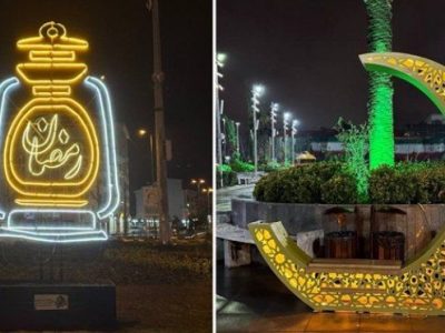 گل‌آرایی بلوارها و نصب المان‌های شهری رشت متناسب با ماه مبارک رمضان